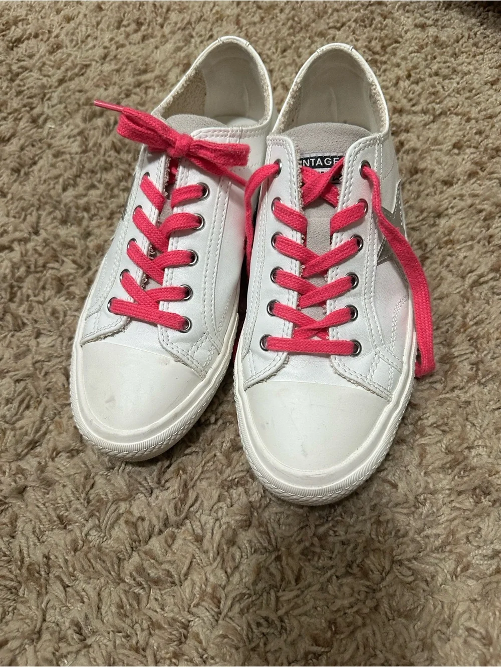 Vintage Havana White Sneakers with Silver Star and Pink Laces